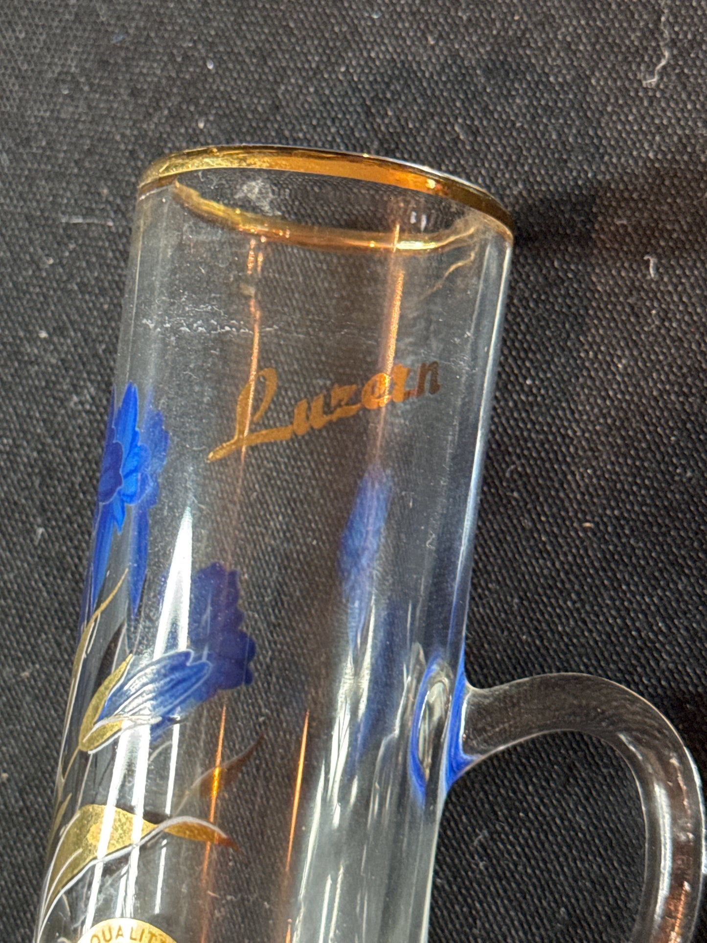 Vintage Weinstube Schloss France Luzern Souvenir Shot Glass 4" Tall x 1.5" Wide at top.