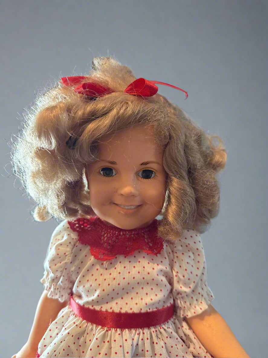 Vintage Hard Plastic Shirley Temple Doll 16" With Stand Red Shoes