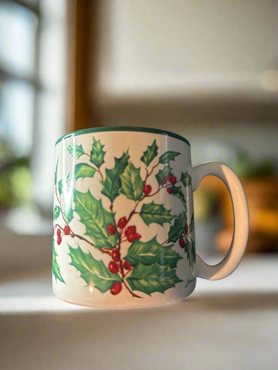 1991 Flowers Inc. Balloons - Holly Mug by Jame Bowen Design EUC Glossy Finish 3.5" Tall
