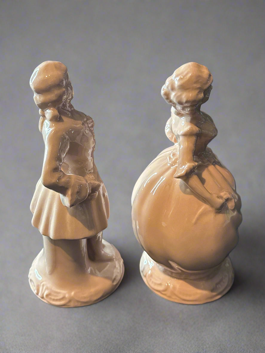Vintage Bisque Figurines Romantic Edwardian Set Pink Man Woman 7.5" Tall