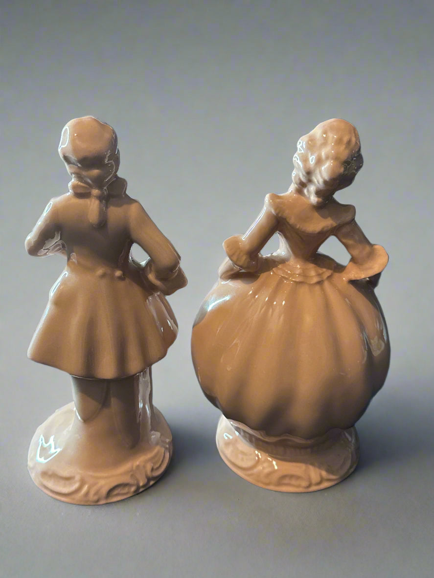 Vintage Bisque Figurines Romantic Edwardian Set Pink Man Woman 7.5" Tall