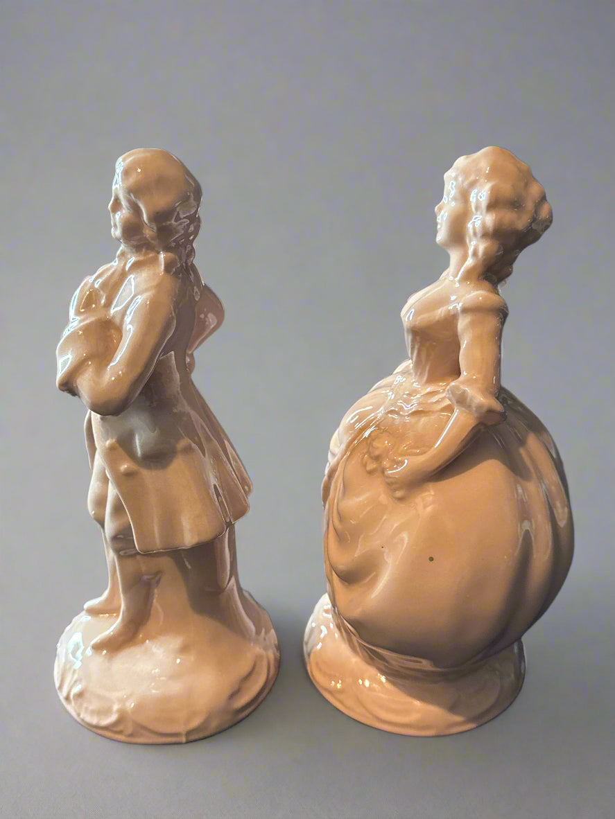 Vintage Bisque Figurines Romantic Edwardian Set Pink Man Woman 7.5" Tall