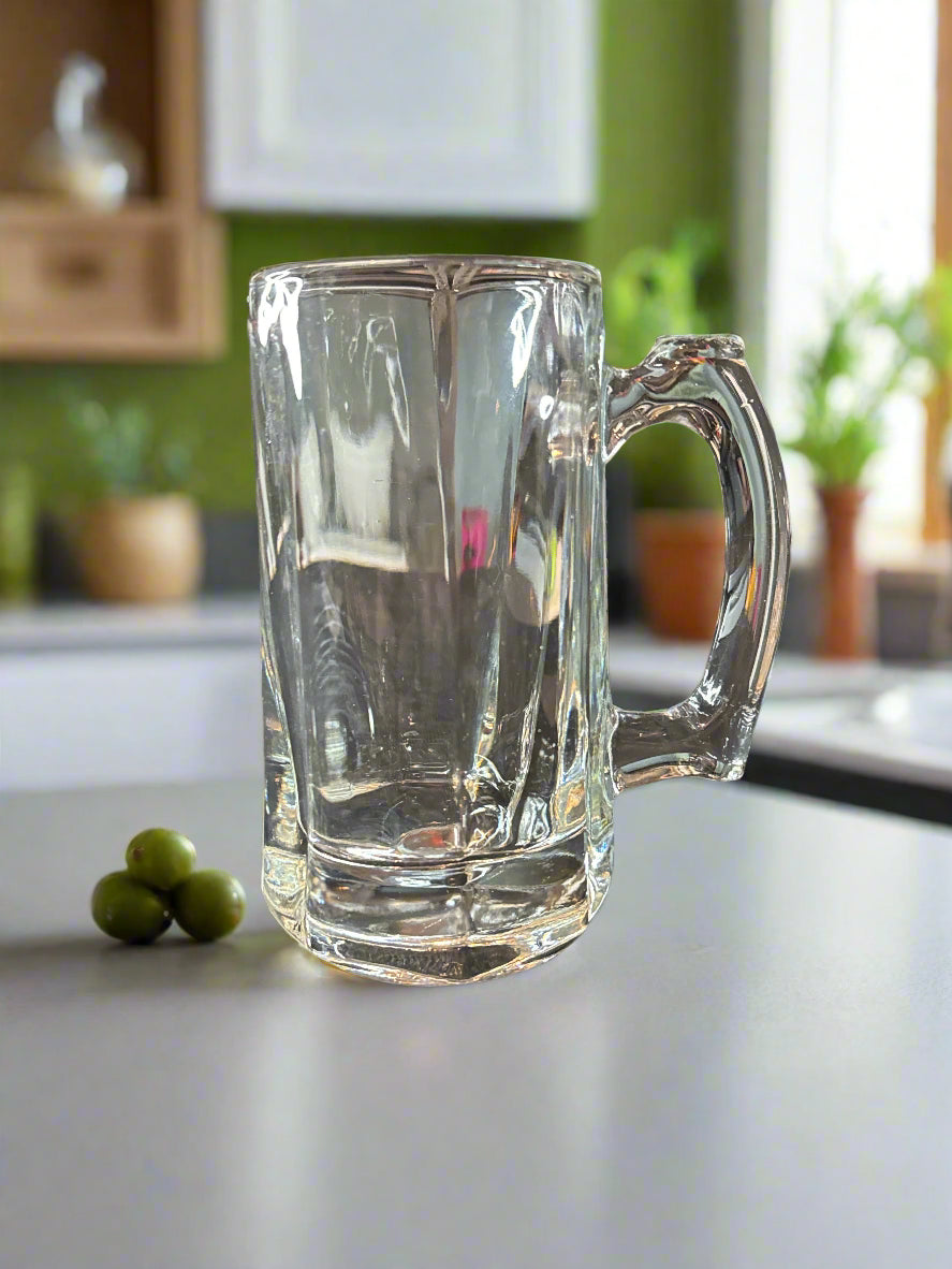 Vintage Libbey Heavy Ribbed Beer Mug Stein Clear Glass Thumb Rest 5.75" Tall