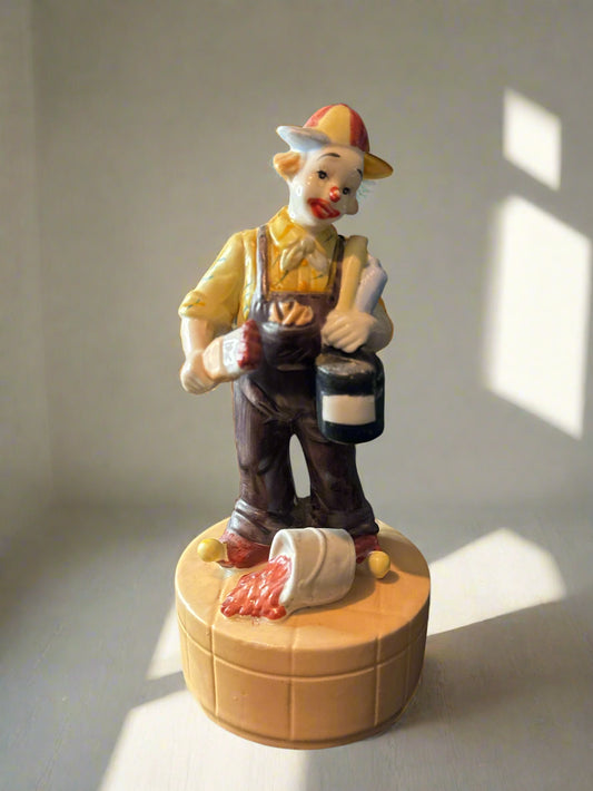 Clown Music Box Painter Figurine Works 8.5" Tall