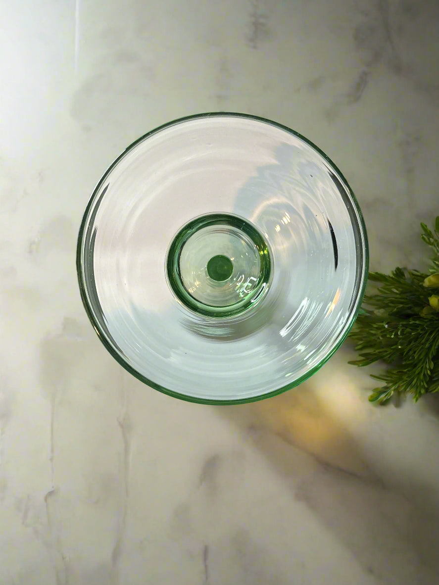 Hand Blown Margarita Glass S/2 Mexican Glassware Spanish Green 7.25" Tall 5 3/8" Wide