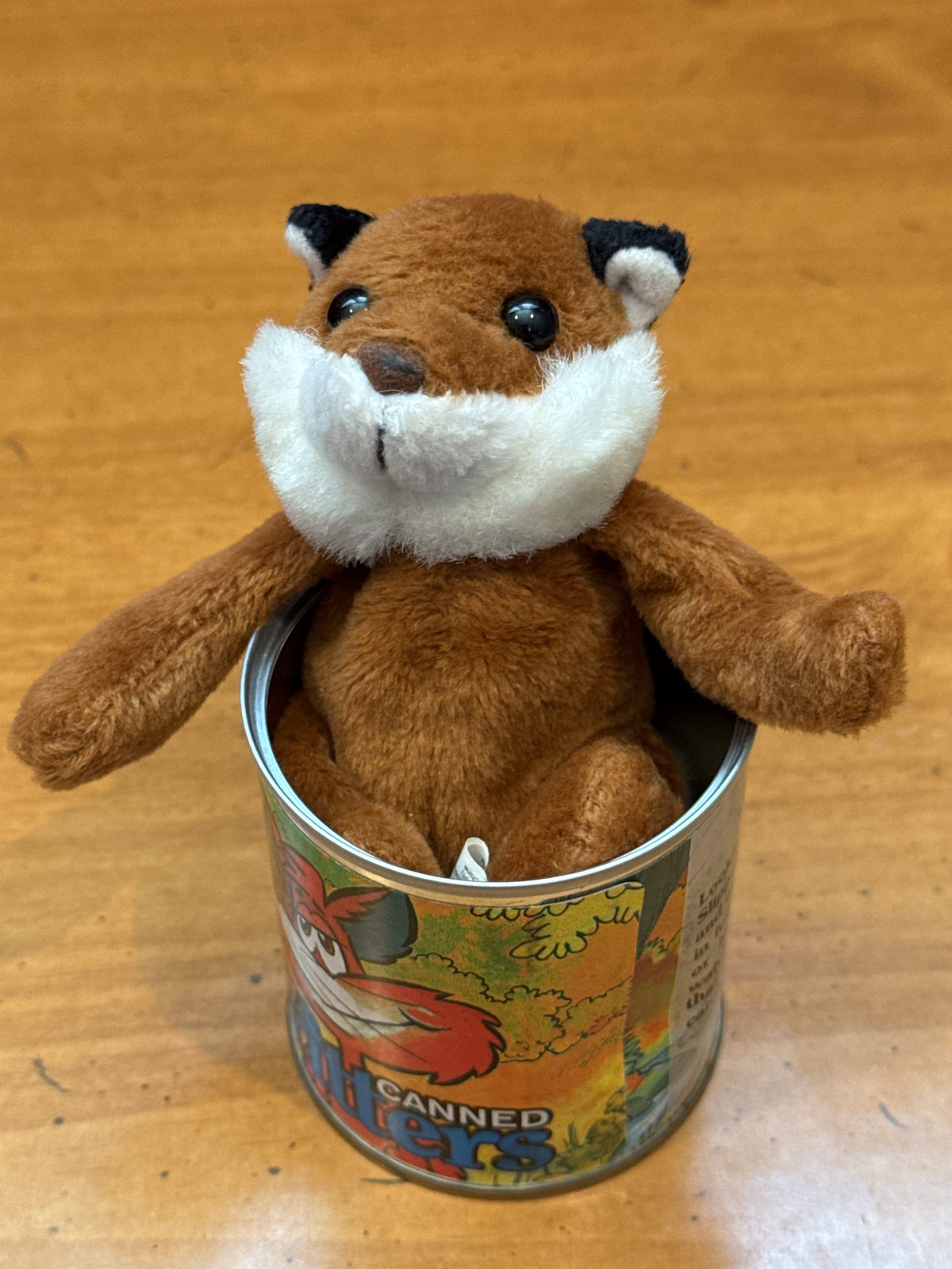Mini Canned Critters Slippery Fox Opened Can