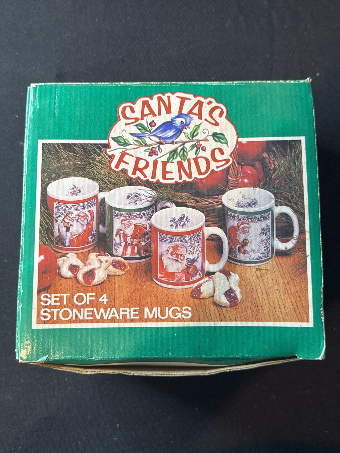 Set of 4 New in Box Santa's Friends Coffee Cups Mugs K.I.C. 3 7/8" Tall