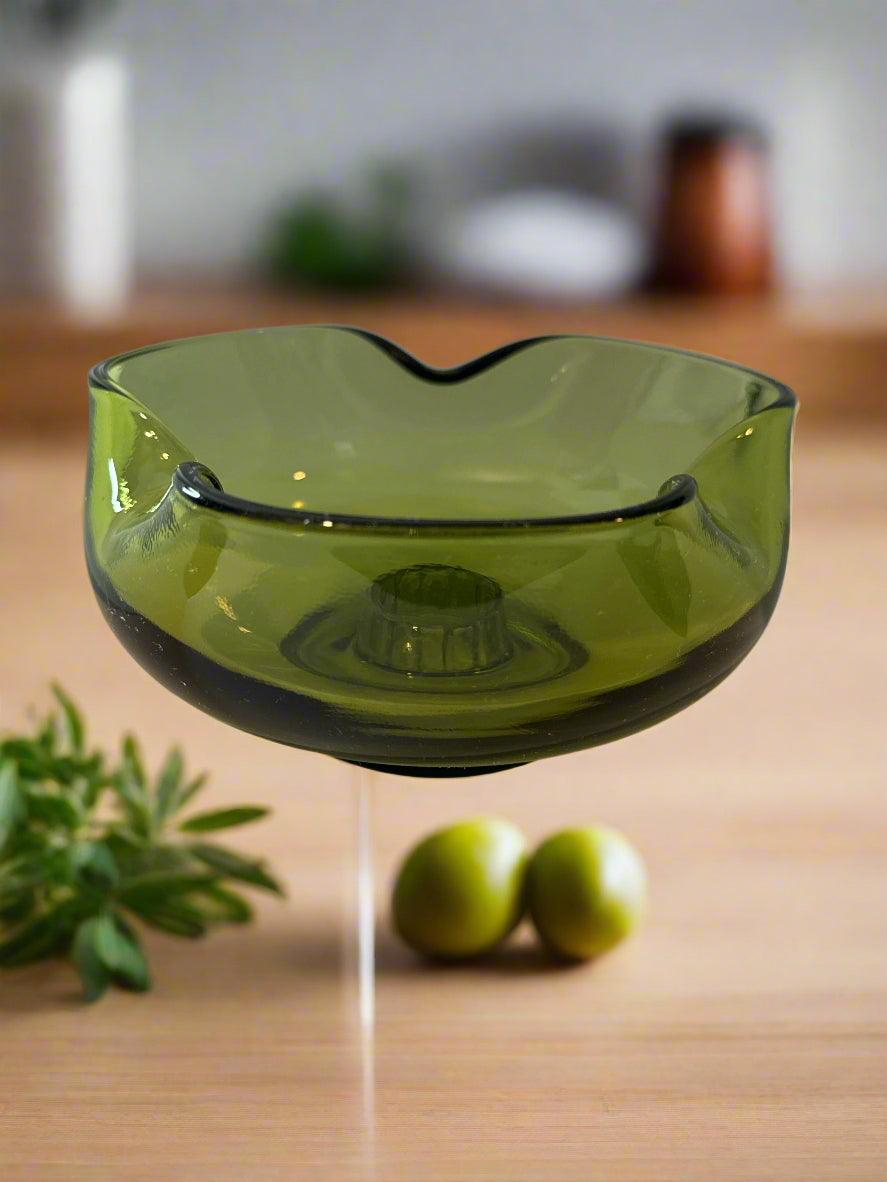 Anchor Hocking Vintage Candle Holder Green Glass Accent Modern 5" Wide
