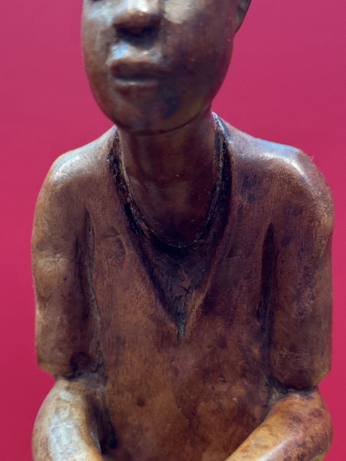 Vintage Folk Art Hand Carved Wood Man With Conga Drum African 12" Tall