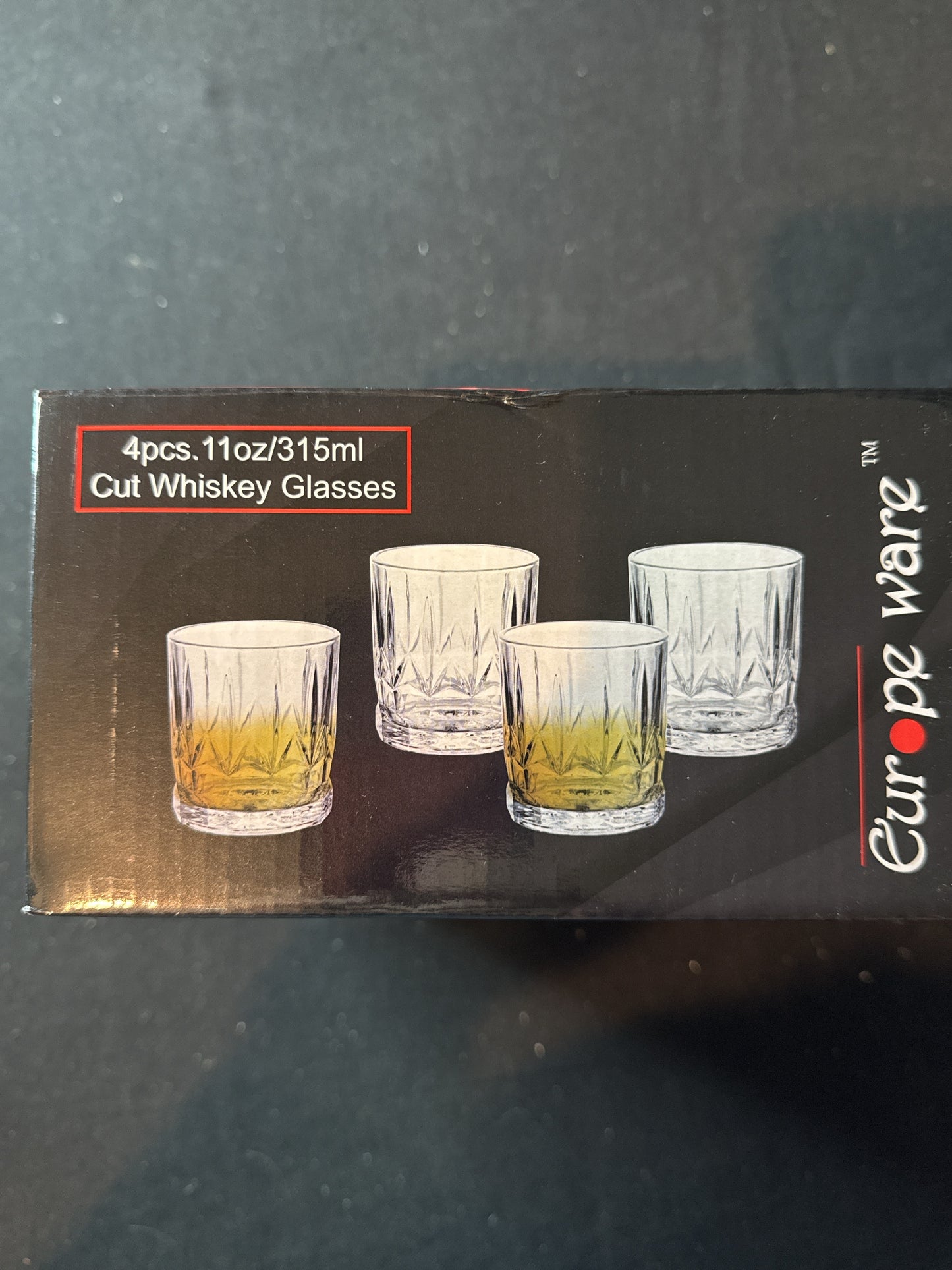 Set of 4 Europe Ware Cut Whiskey Glasses 11oz New in Box