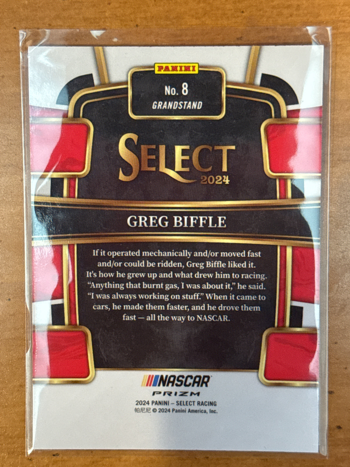 2024 Panini Select Racing NASCAR Grandstand Greg Biffle #8 New Card in Plastic