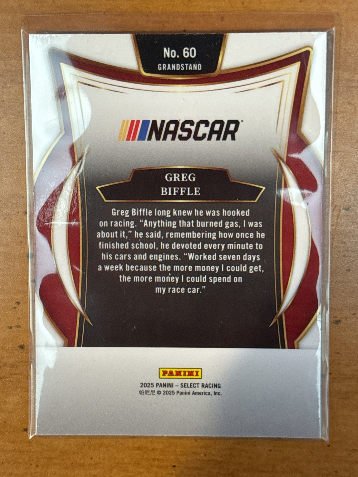 2025 Panini Select Racing NASCAR Grandstand Greg Biffle #60 New Card in Plastic