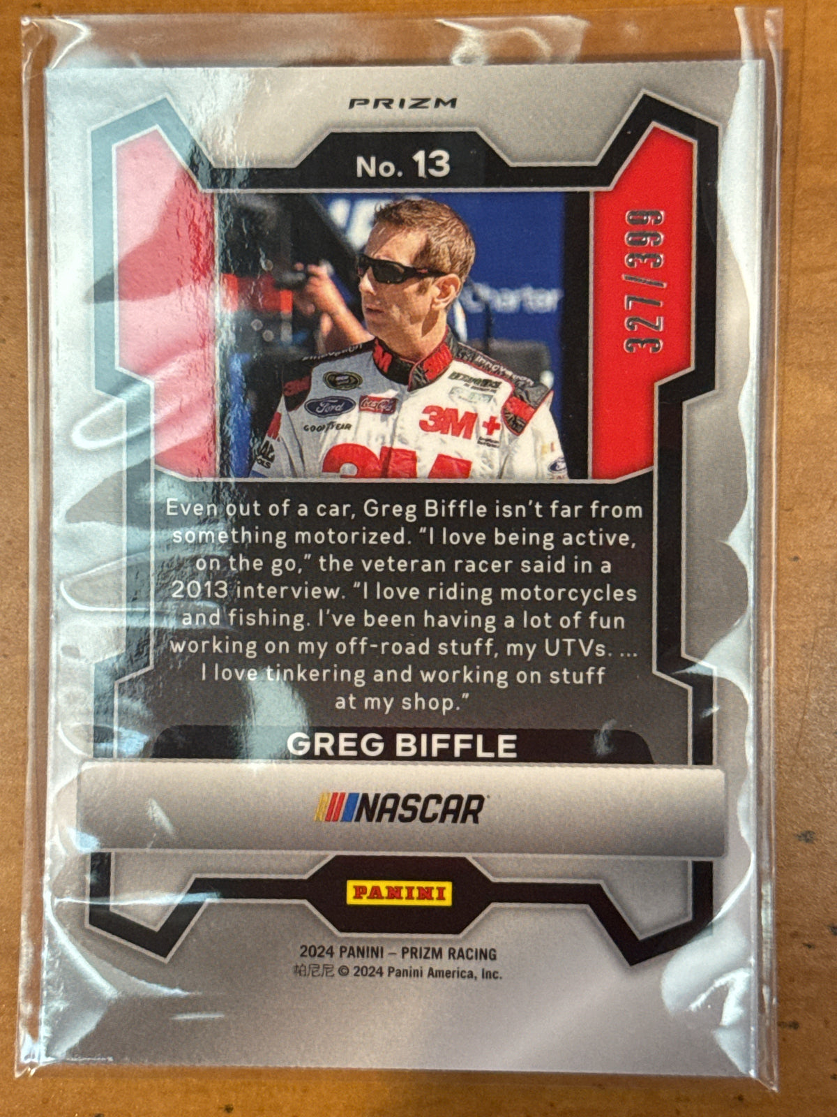 2024 Panini Prizm NASCAR Greg Biffle #13 Silver Pulsar Parallel Numbered 327/399 New