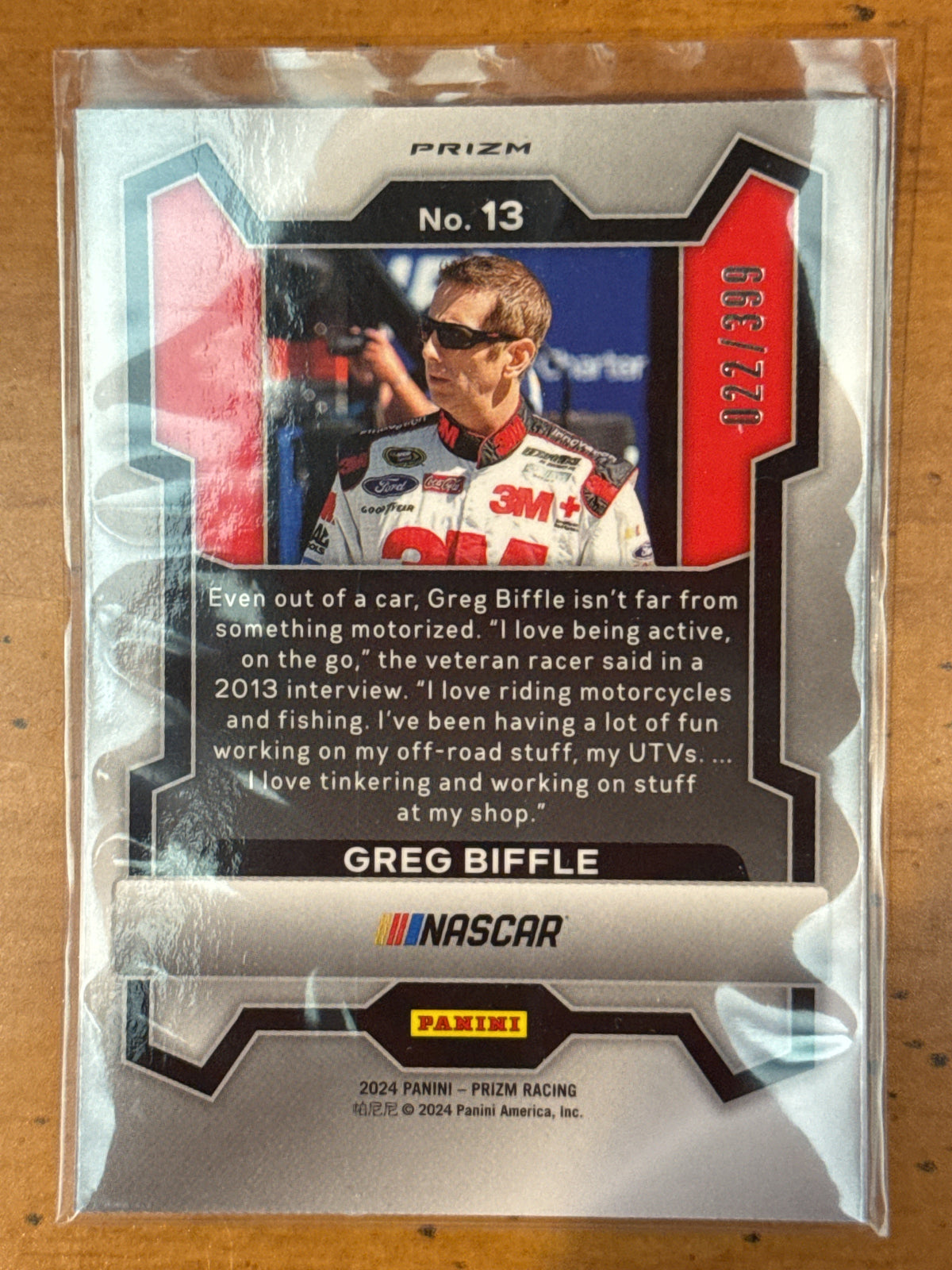2024 Panini Prizm NASCAR Greg Biffle #13 Silver Pulsar Parallel Numbered 22/399 New
