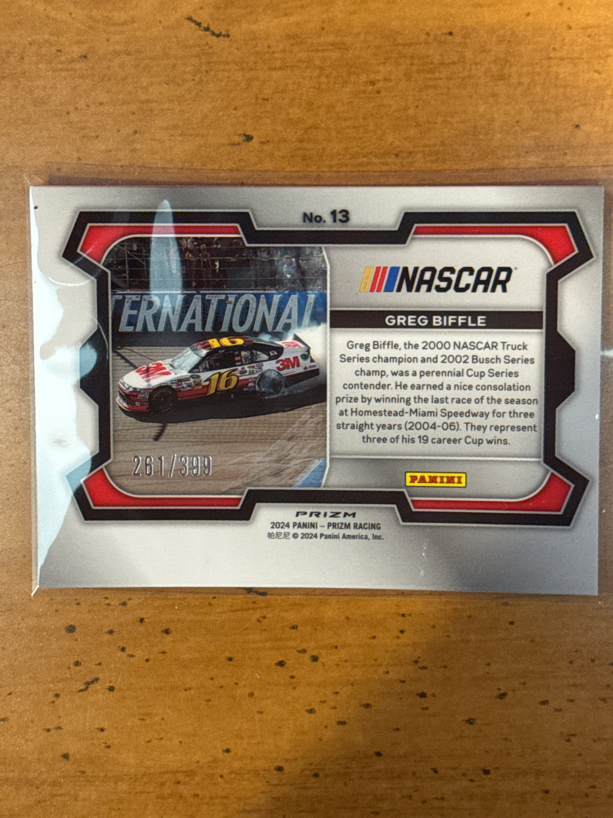 2024 Panini Prizm Sparkle NASCAR Greg Biffle #13 Numbered 261/399 New