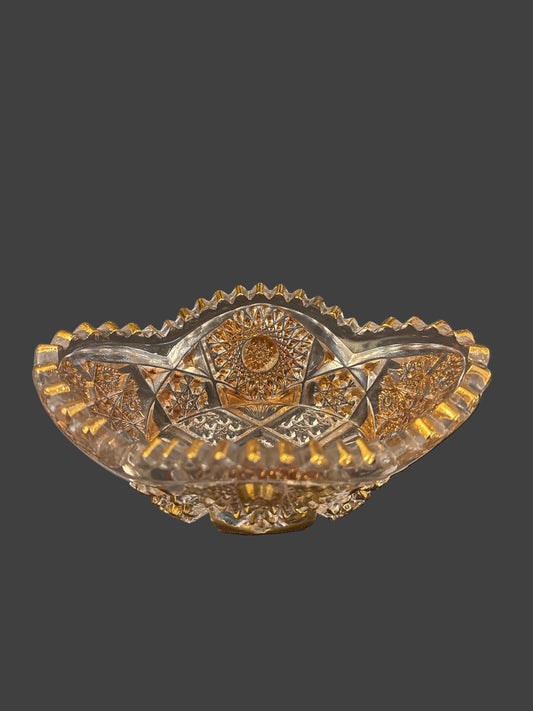 Vintage 1920s Imperial Glass Candy/Trinket Dish Sawtooth & Gold Gild 6.5" x 4"
