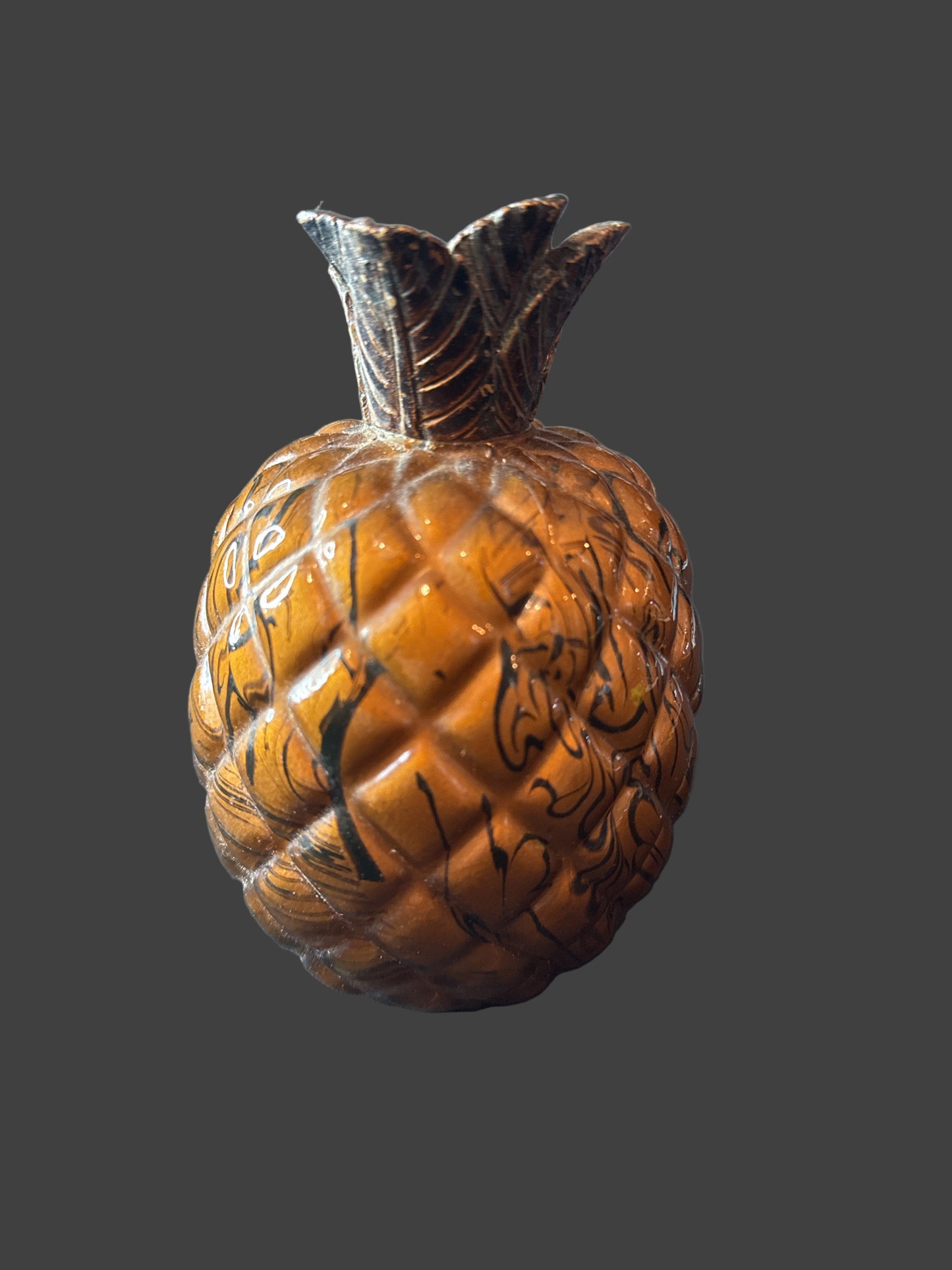 Glass Pineapple Bronze & Black Home Decor Piece 6" Tall