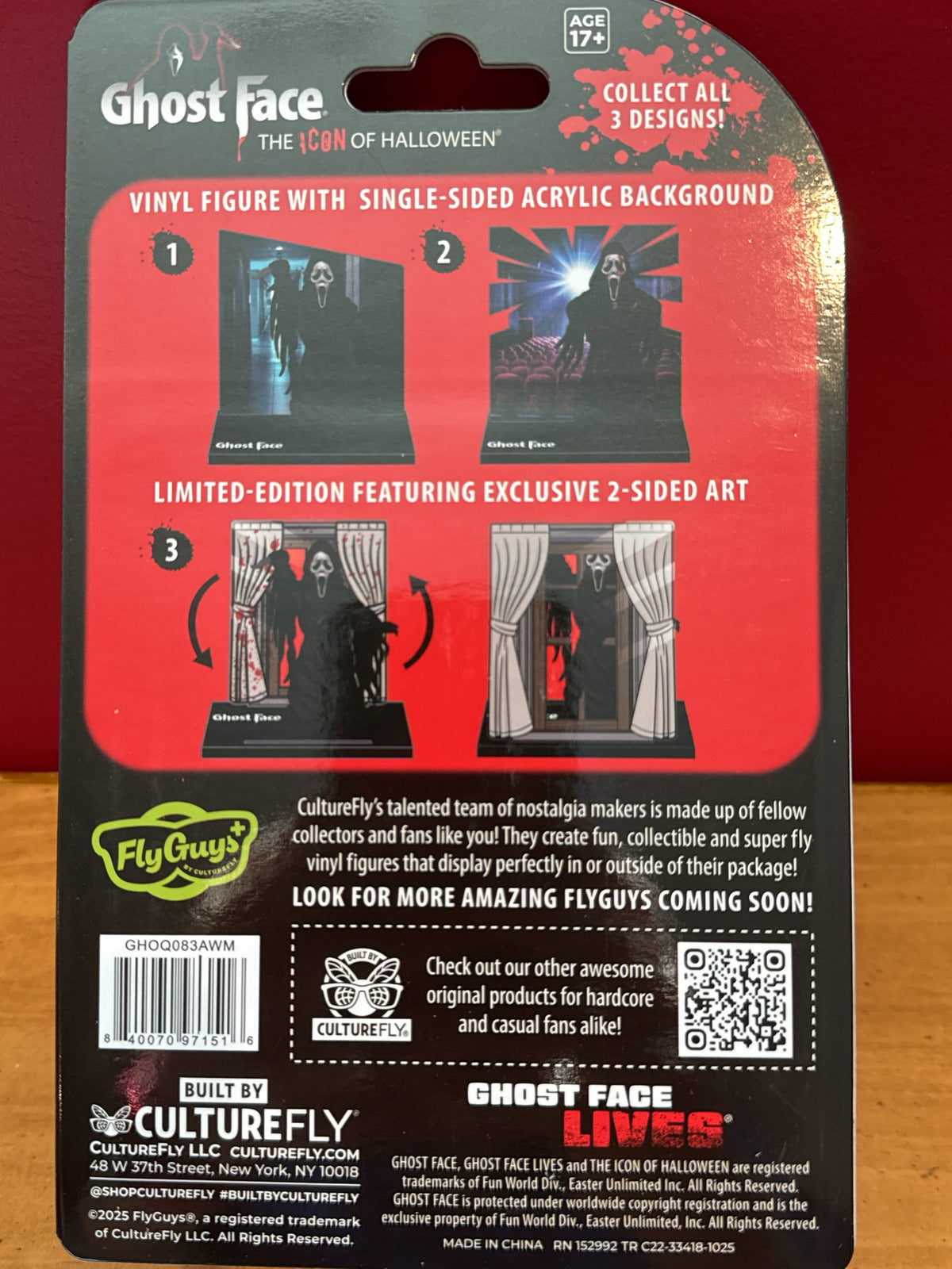 CultureFly Fly Guys Ghost Face Vinyl Figure w/ Hallway Acrylic Background Scream New in Package