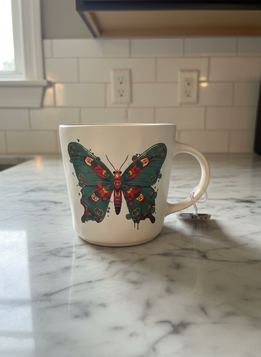 Amanda Greenwood Gucci Locking G Logo Butterfly Mug Cup Designer Gift Tag New