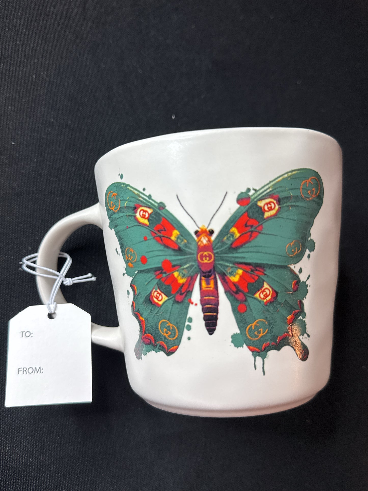 Amanda Greenwood Gucci Locking G Logo Butterfly Mug Cup Designer Gift Tag New