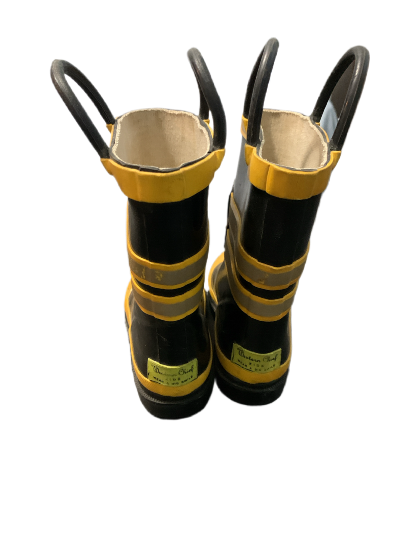 Children's Rain Boots Firechief Western Chief Size 6 FDUSA 343 Black and Yellow