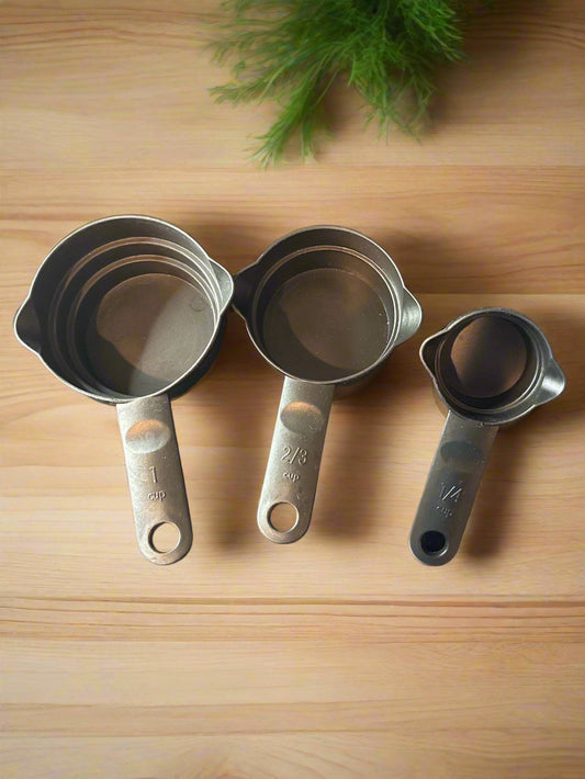 Three Black Plastic Measuring Cups 1 Cup, 2/3 Cup, 1/4 Cup