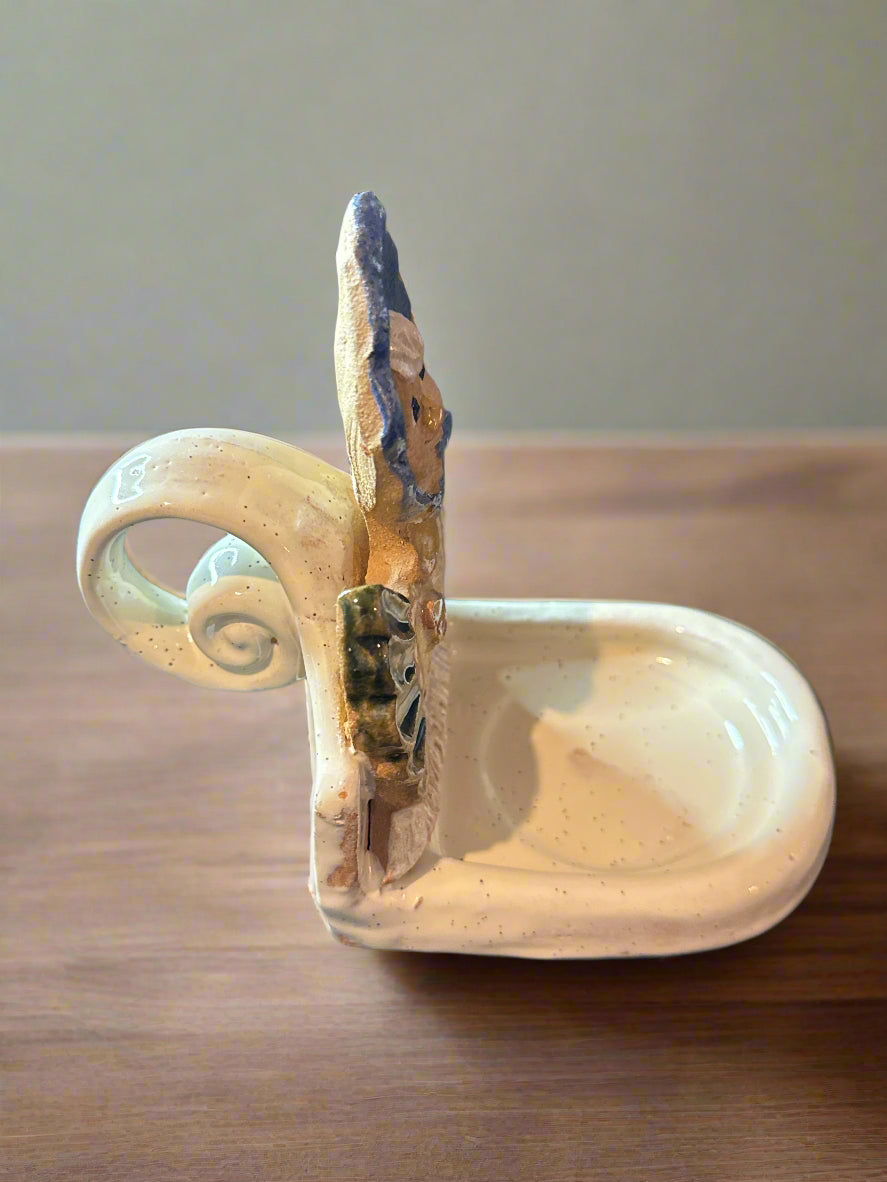 Vintage Max Hindt Pottery Soap Dish 3D Chicken On Nest - Handmade 5.5" Tall 6" Long