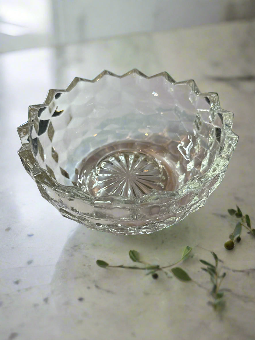 Vintage Homco Fostoria Clear Glass Bowl Candle Holder 5.25" Wide 2.5" Tall