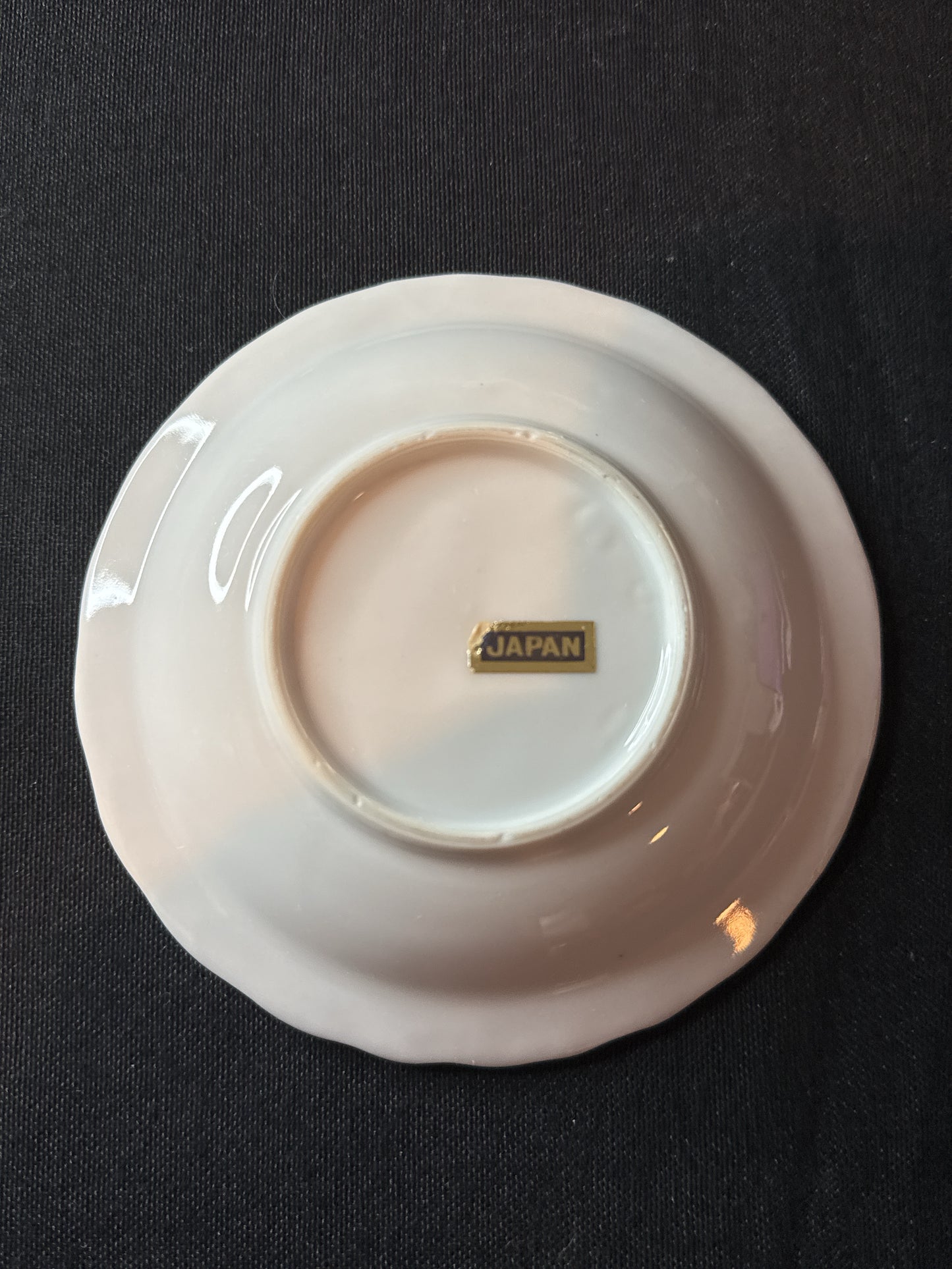 Single Saucer White with Gold Trim on Brim 4 5/8" Wide Made in Japan Sticker
