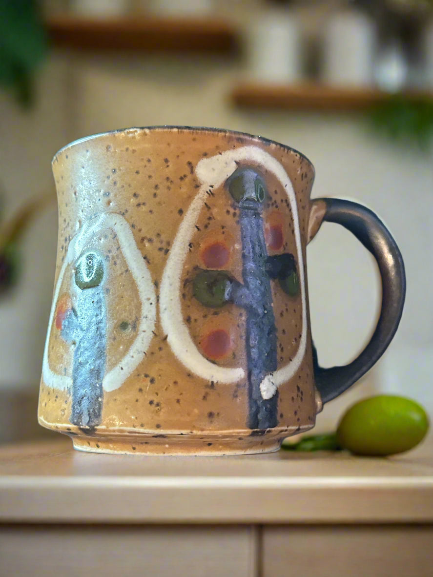 Stoneware Pottery Cactus Brown/Green/Black/White Coffee Cup Mug 3.5" Tall Made in Japan