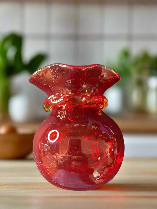 Viking Ruby Red Ruffle Vase With Gold Banding 5" Tall Glows Under UV Light