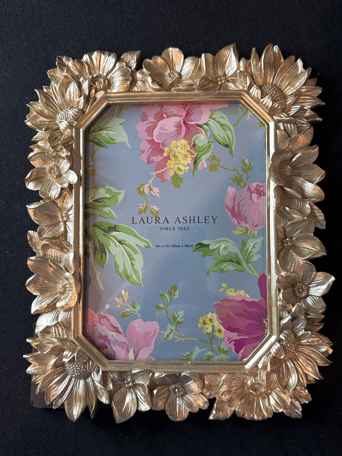 Laura Ashley 5 x 7 Metal Picture Frame Floral Silver Hanging or Desk Mount New
