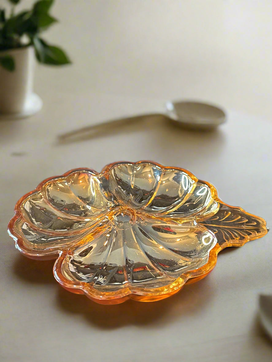 Vintage Jeannette Marigold Carnival Glass Clover Leaf Candy Dish 7" x 6"