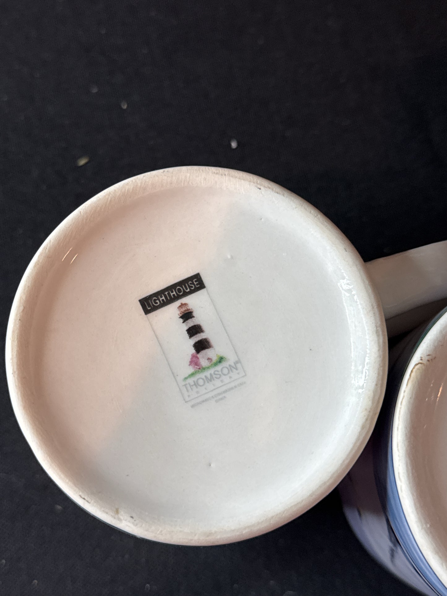 Set of 4 Rosanna Tea Coffee Cup Mugs - Lighthouses, Sailboats - Thomson Pottery 3.5" Tall