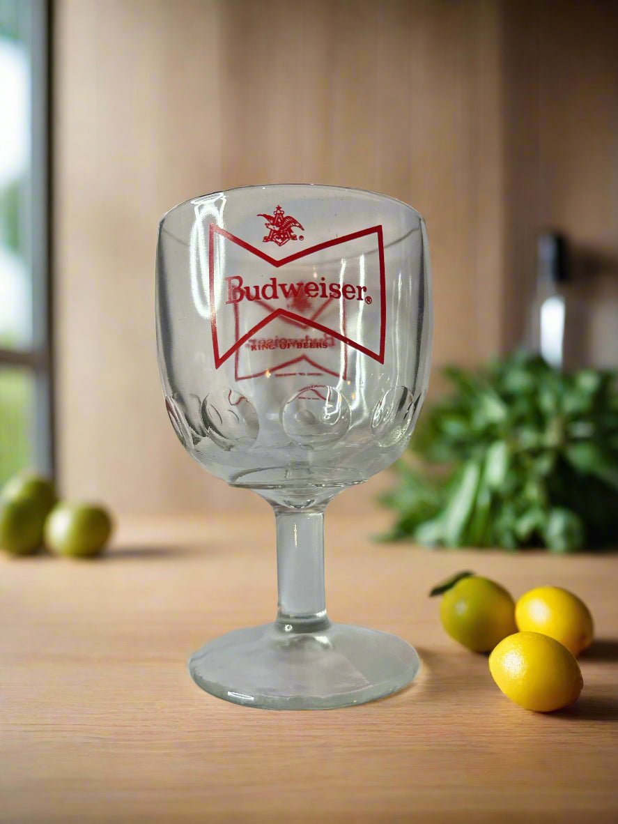 Budweiser Thumbprint Stemmed Glass Goblet 6" Tall Vintage Barware