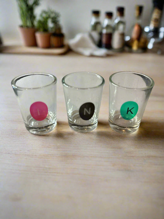 Three Drinko Shot Game Shot Glasses I, N, K No Board Game or Chips 2" Tall
