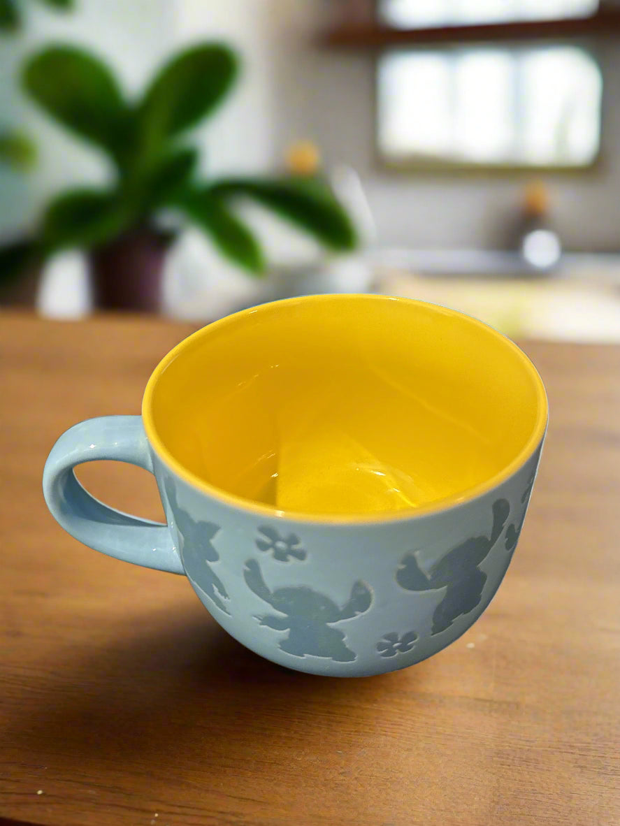 Zak Disney Lilo & Stitch Blue & Yellow Ceramic Coffee Mug Cup New 3 3/8" Tall