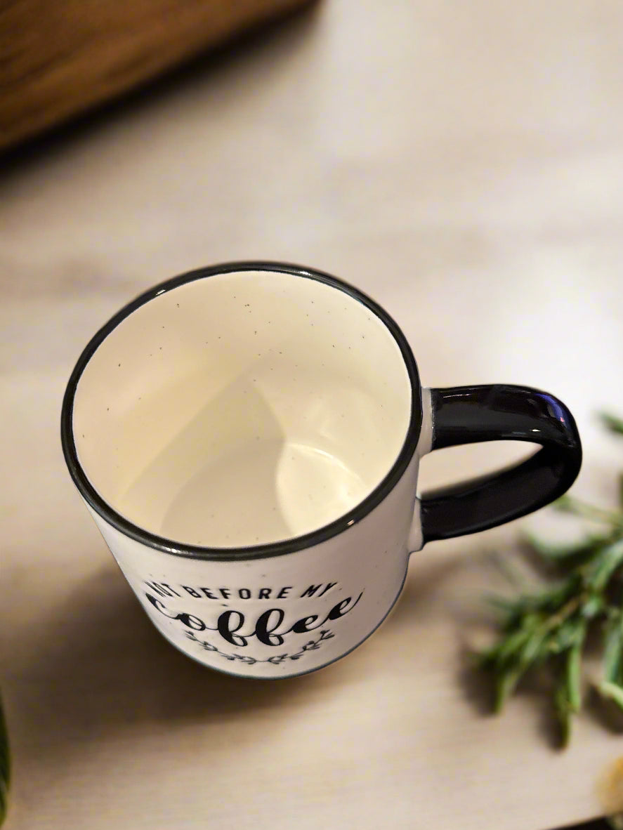 Large White Black "Not Before My Coffee" 23oz Coffee Mug Cup 4.5" Tall New