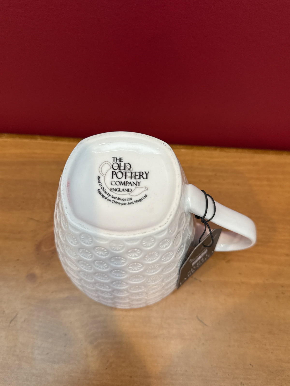 The Old Pottery Company White Embossed Floral Mug, Simply Embossed New 4 3/8" Tall