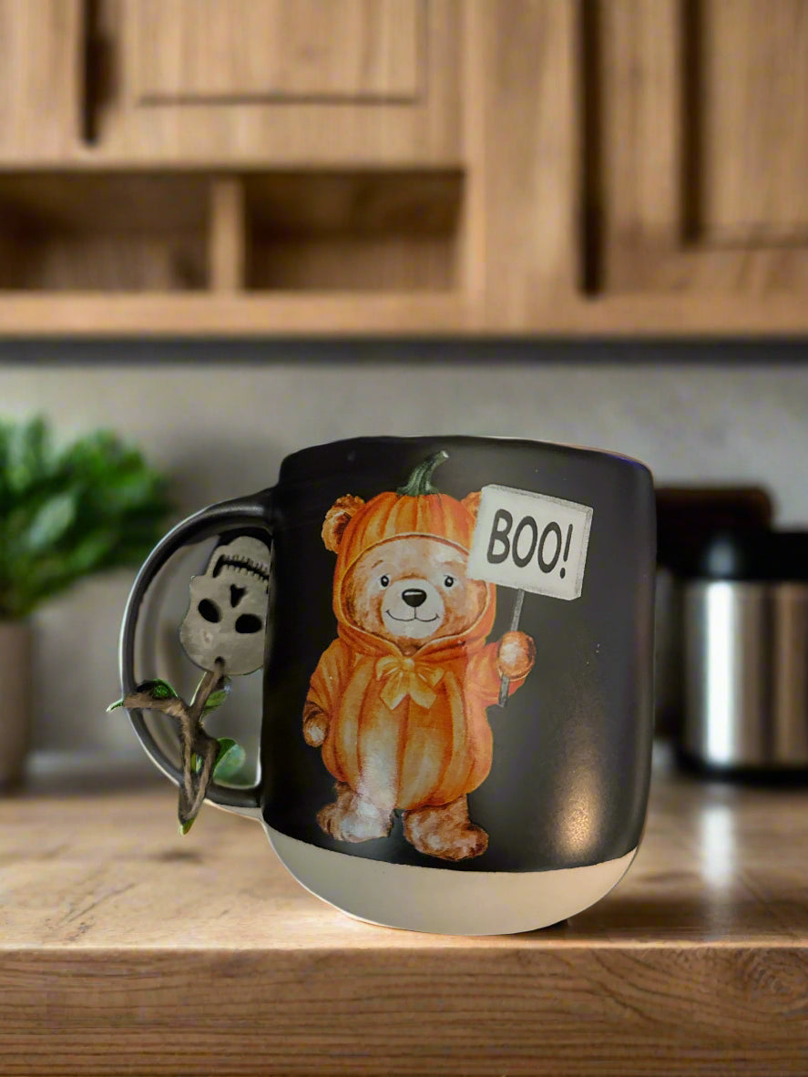 Black w/ Orange Interior Halloween Bear Boo Costume Pumpkin Coffee Mug Cup 4 1/8" Tall New