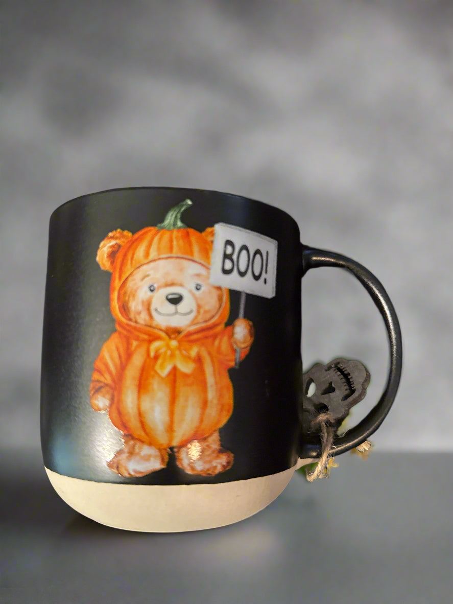 Black w/ Orange Interior Halloween Bear Boo Costume Pumpkin Coffee Mug Cup 4 1/8" Tall New