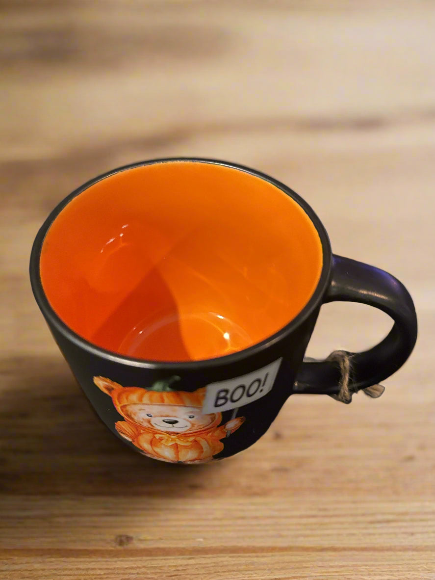 Black w/ Orange Interior Halloween Bear Boo Costume Pumpkin Coffee Mug Cup 4 1/8" Tall New