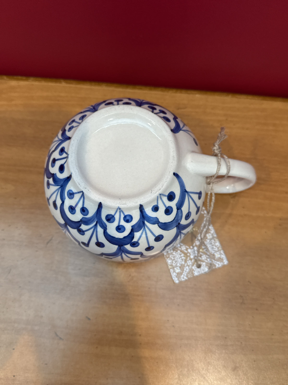 Blue & White Hand-Painted Floral Coffee Mug, Made in India New 3.5" Tall