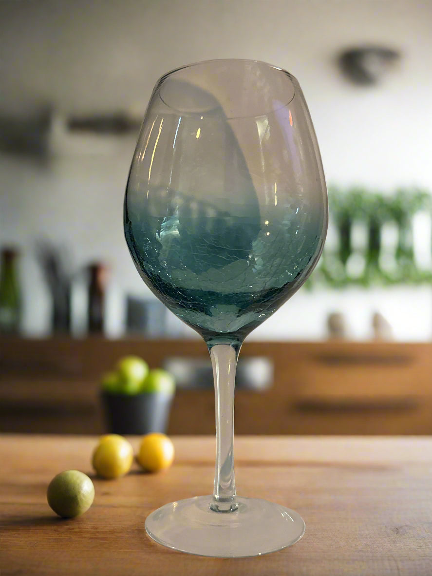 Crackle Blue by Pier 1 Crystal Red Wine Goblet Glass 8 5/8" x 3"