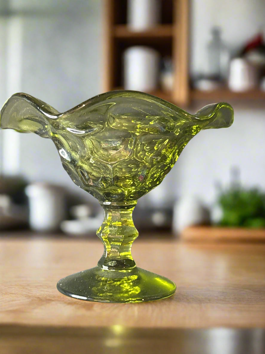 Vintage Imperial Provincial Verde Green Compote 5" Tall