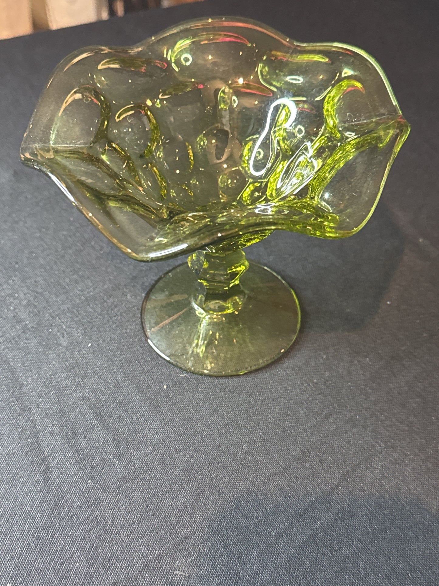 Vintage Imperial Provincial Verde Green Compote 5" Tall