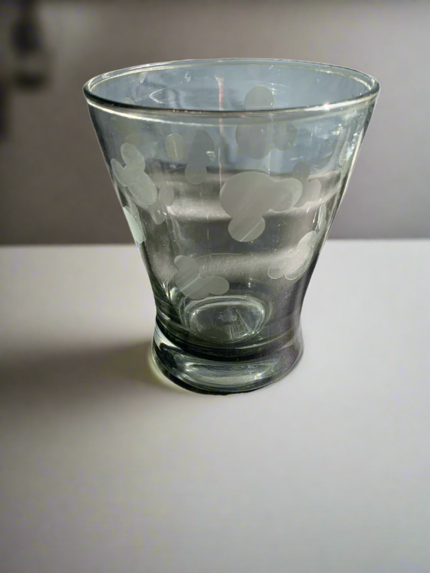 3 Mickey Mouse Disney Frosted Glass Tumblers with Etched Mickey Ears