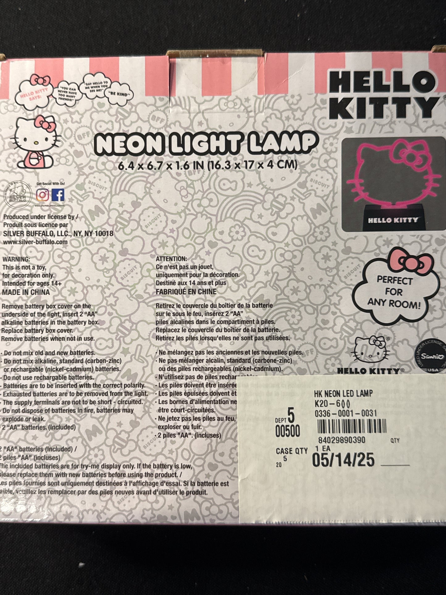 Sanrio Hello Kitty Face Silhouette Pink Fuchsia Light Lamp Works New in Box