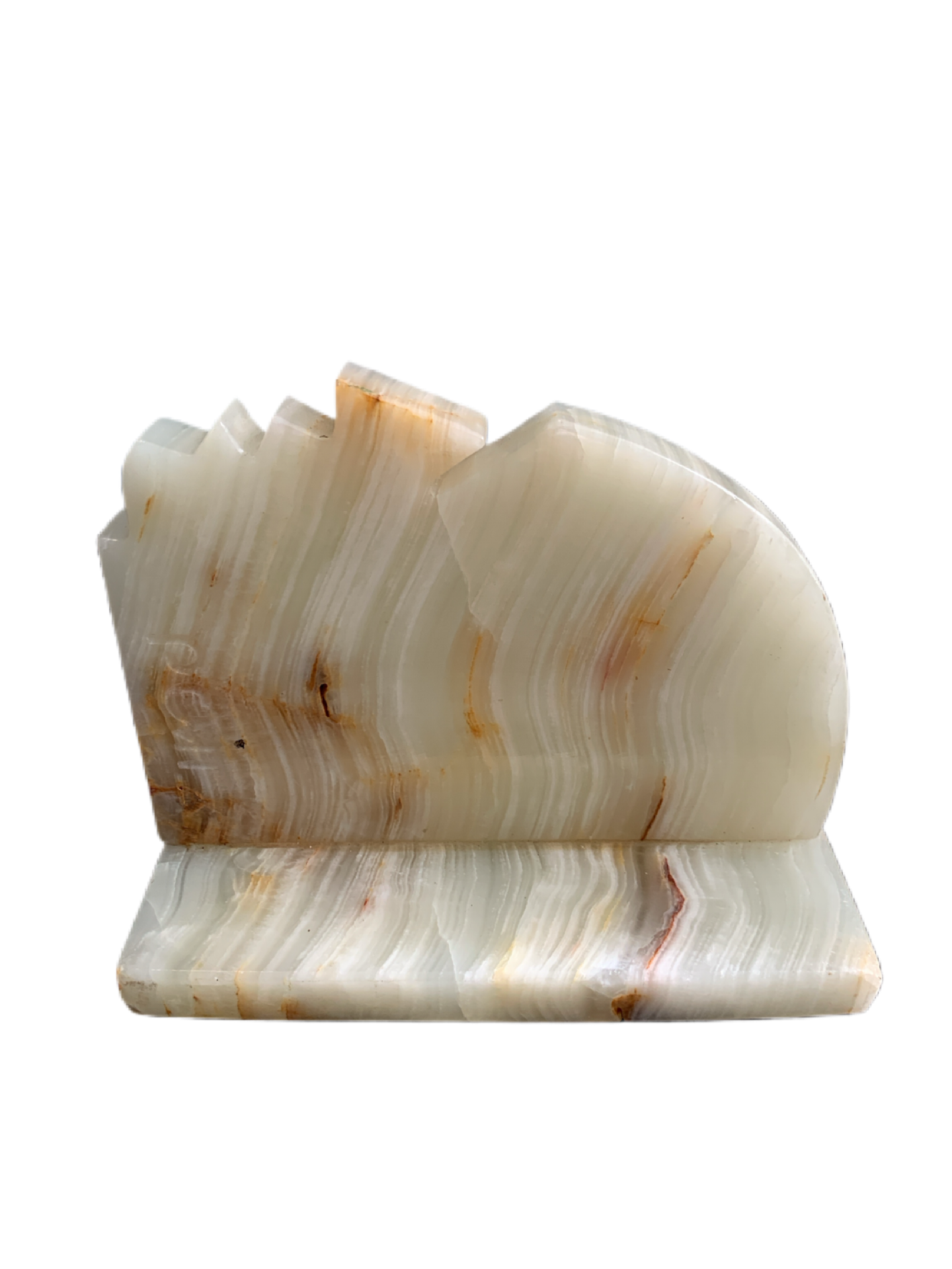 Alabaster Marble Bookend Face Design with PCMI engraved in it.