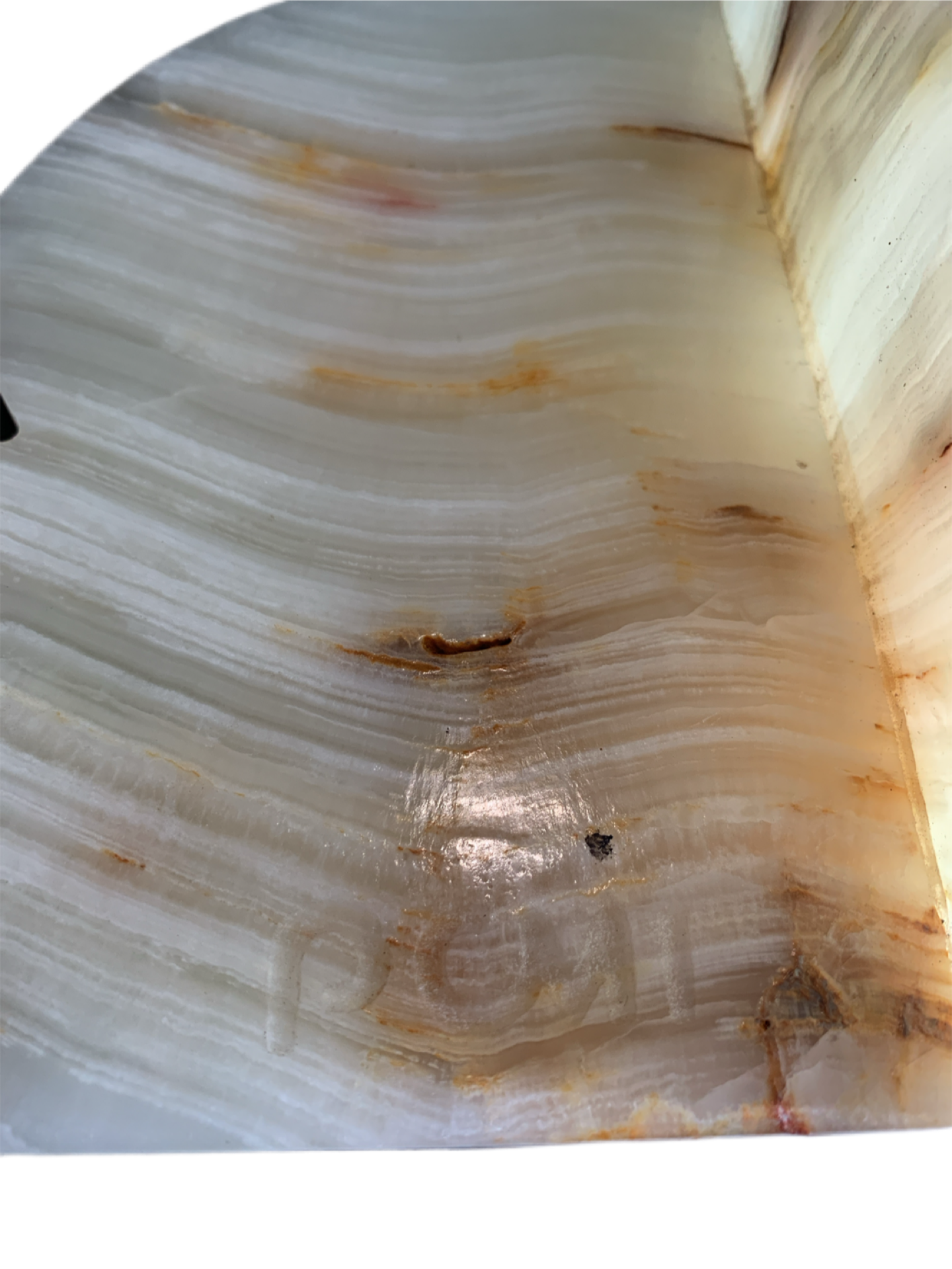 Alabaster Marble Bookend Face Design with PCMI engraved in it.